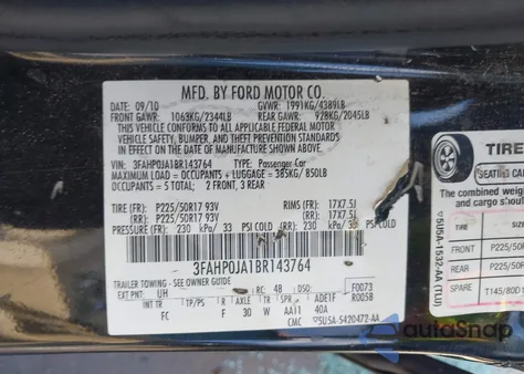 2011 Ford Fusion Sel z USA, uszkodzony, nr VIN 3FAHP0JA1BR143764